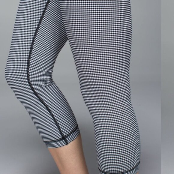 Lululemon Wunder Under Crop Leggings Gingham Luon White Blue - Picture 13 of 14
